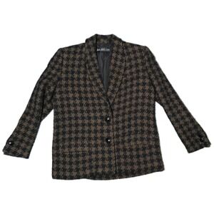 Della Roufogali Houndstooth Blazer Womens 8 Brown Black Vintage 2-Button (F)
